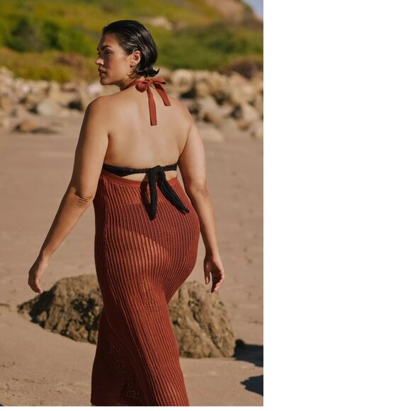 Beach Riot x Anthropologie Halter Crochet Cover-Up Dress 2x brown new with tag - Picture 5 of 6